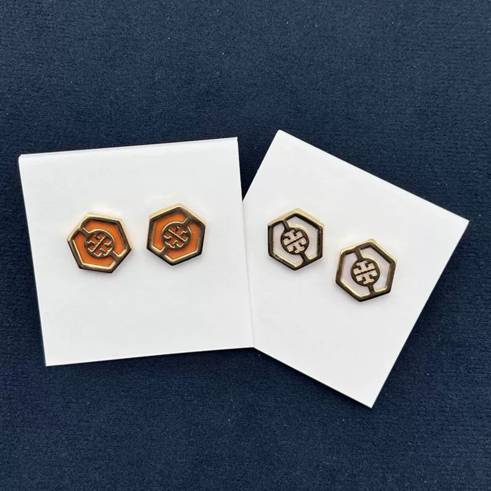Tory Burch Geometric Hexagonal Earrings Shell Resin Textured